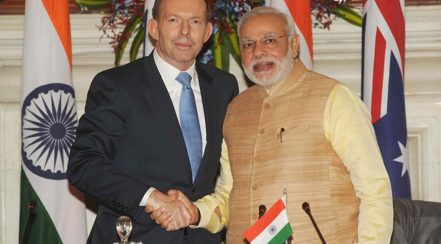 Then Australian prime minister Tony Abbott with India’s Narendra Modi in 2014 (Photo: Narendra Modi/Flickr)