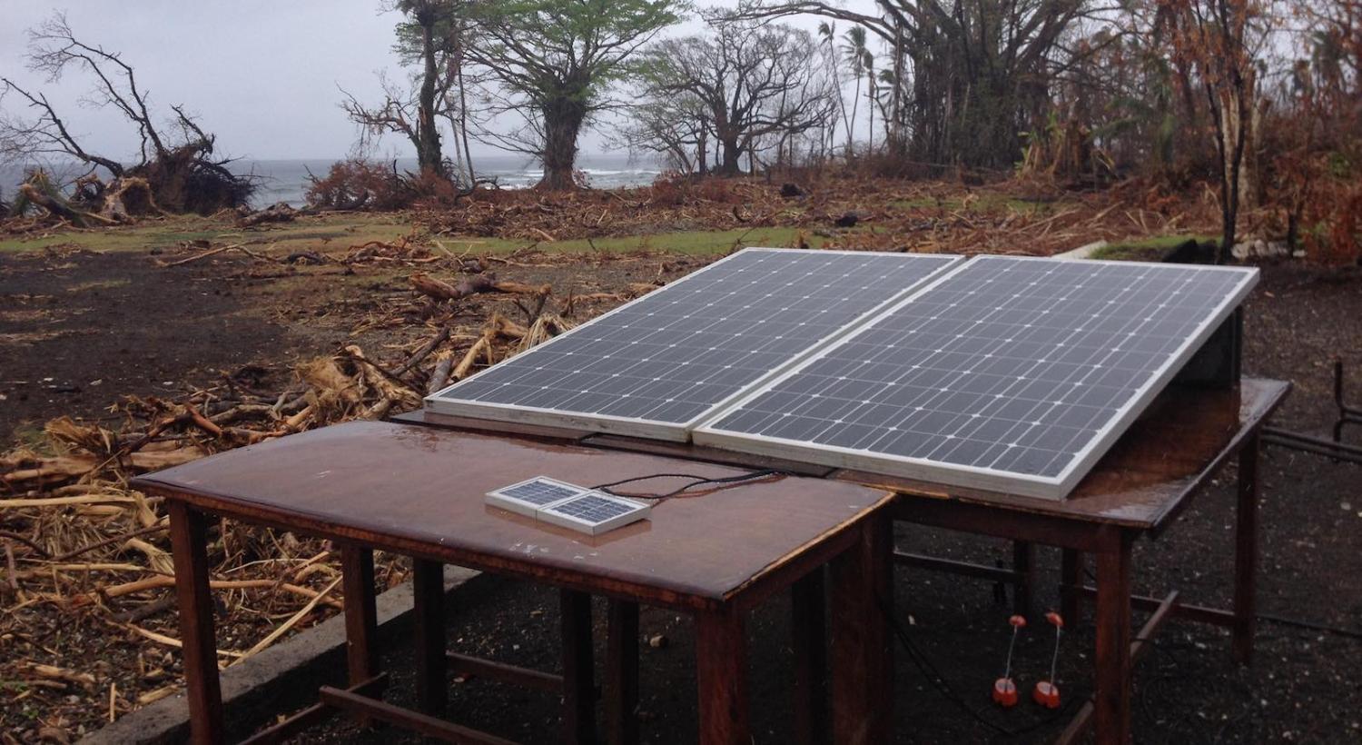 Solar panels can be readily deployed for electricity - whether to charge a mobile phone or here, in Vanuatu in 2015 following Cyclone Pam (Photo: UNDP)