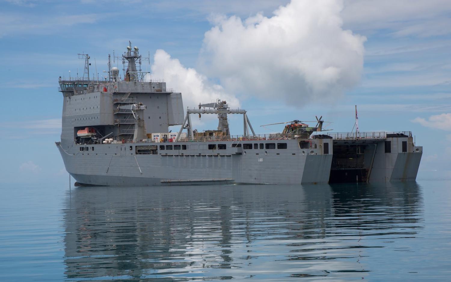 HMAS Choules at anchor off Tarangau Naval base, Manus Island, Papua New Guinea (Department of Defence)