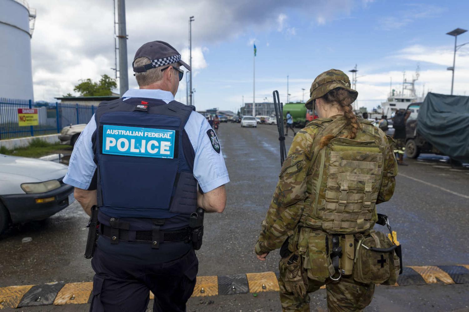 AFP and ADF patrols in Honiara in December following the earlier riots (Defence Department)