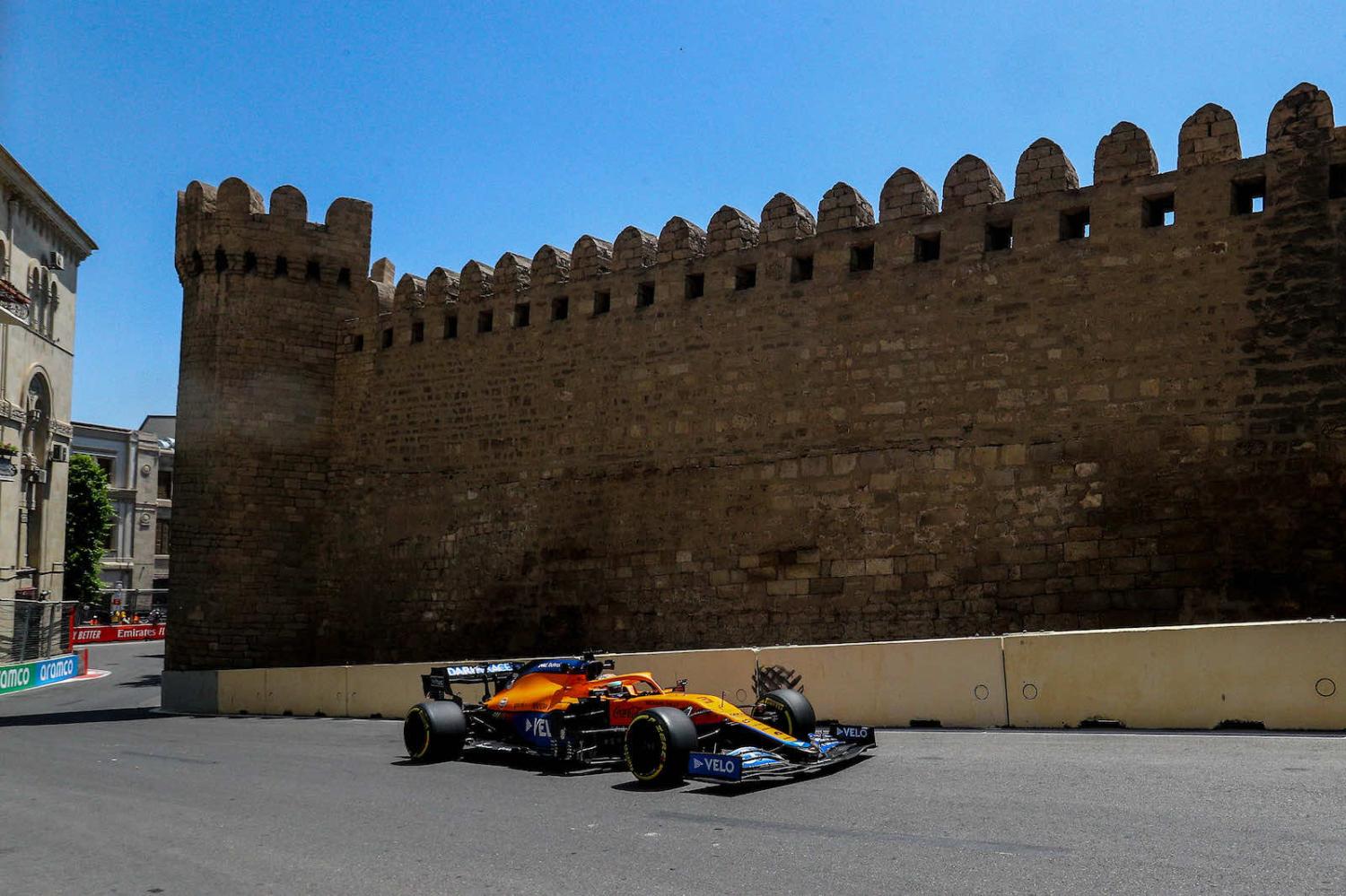 Daniel Ricciardo of Australia driving ahead of the F1 Grand Prix of Azerbaijan at Baku city circuit, Azerbaijan (Aziz Karimov/Getty Images)