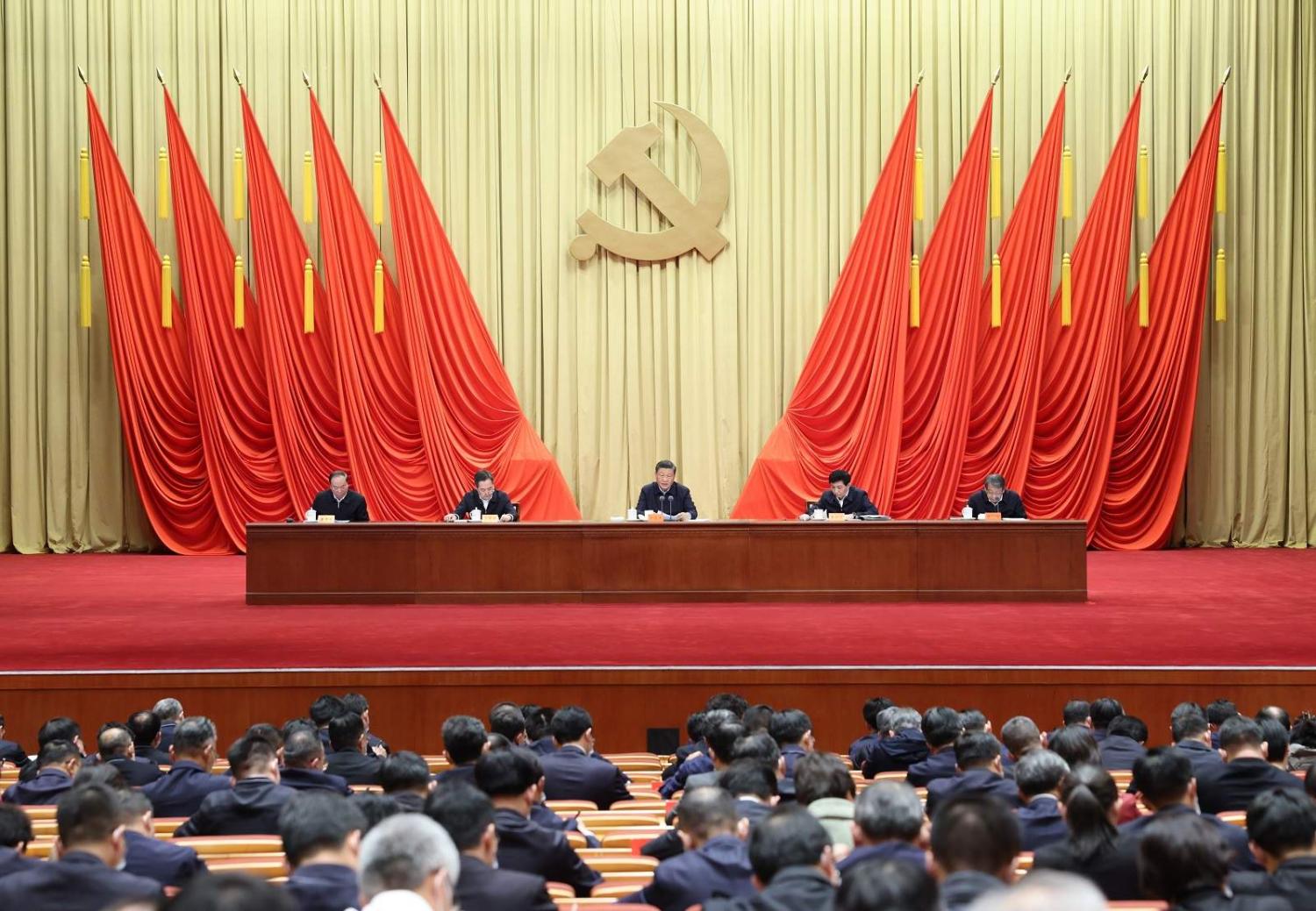 Chinese President Xi Jinping addresses the Party School of the CPC Central Committee National Academy of Governance, 1 March 2022 (Liu Bin/Xinhua via Getty Images)
