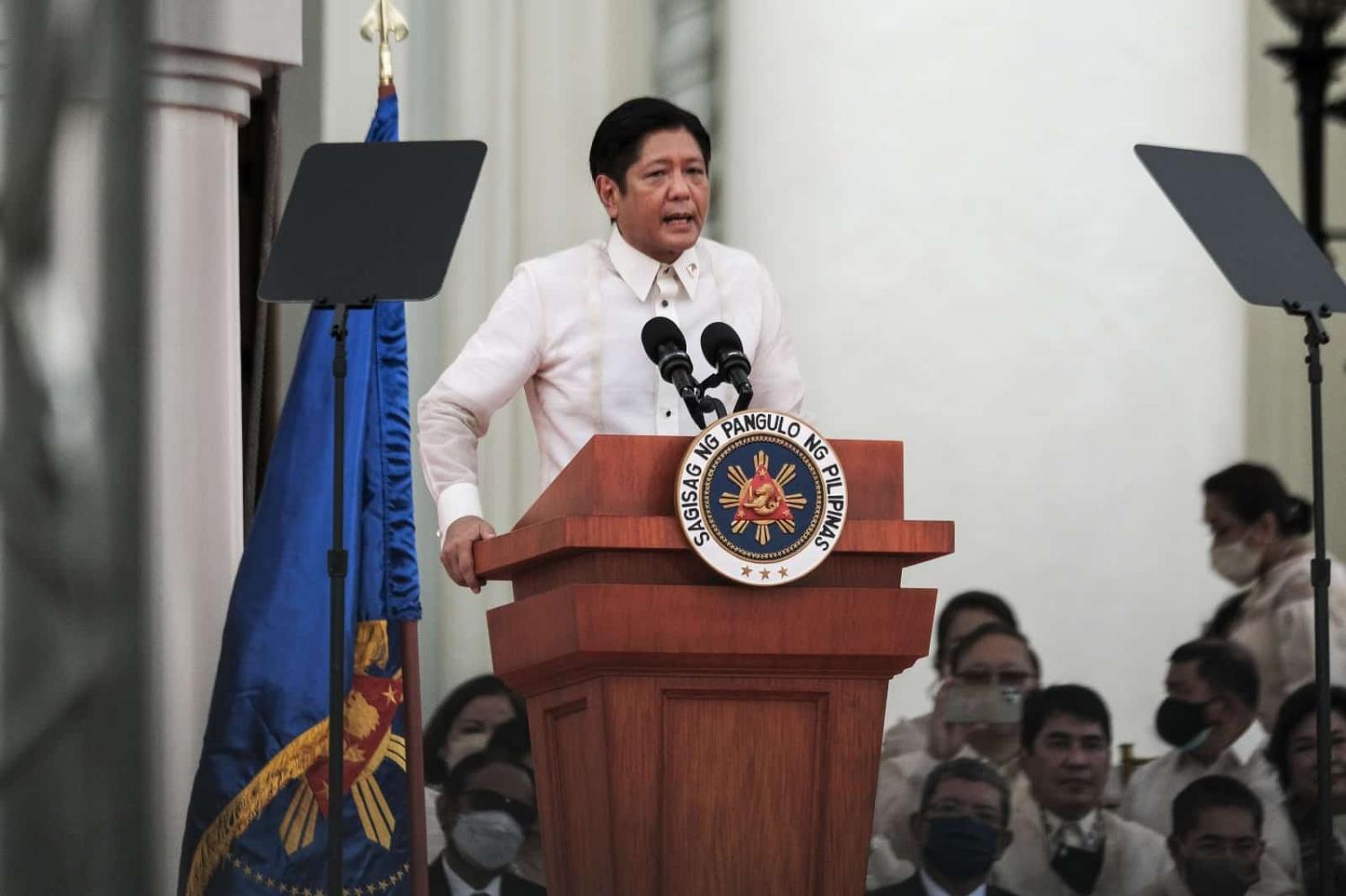 Ferdinand Marcos Jr during his swearing in as president at the Old Legislative Building in Manila, the Philippines, 30 June (Veejay Villafranca/Bloomberg via Getty Images)