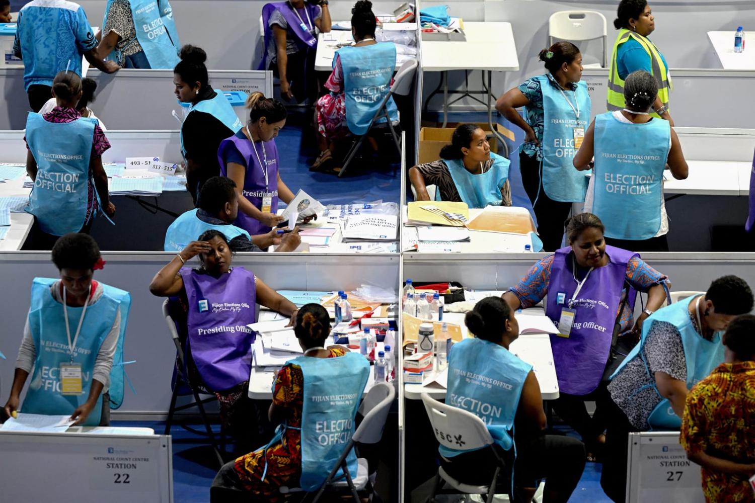 Tallying votes at the Fijian Elections Office National Count Centre (Saeed Khan/AFP via Getty Images)