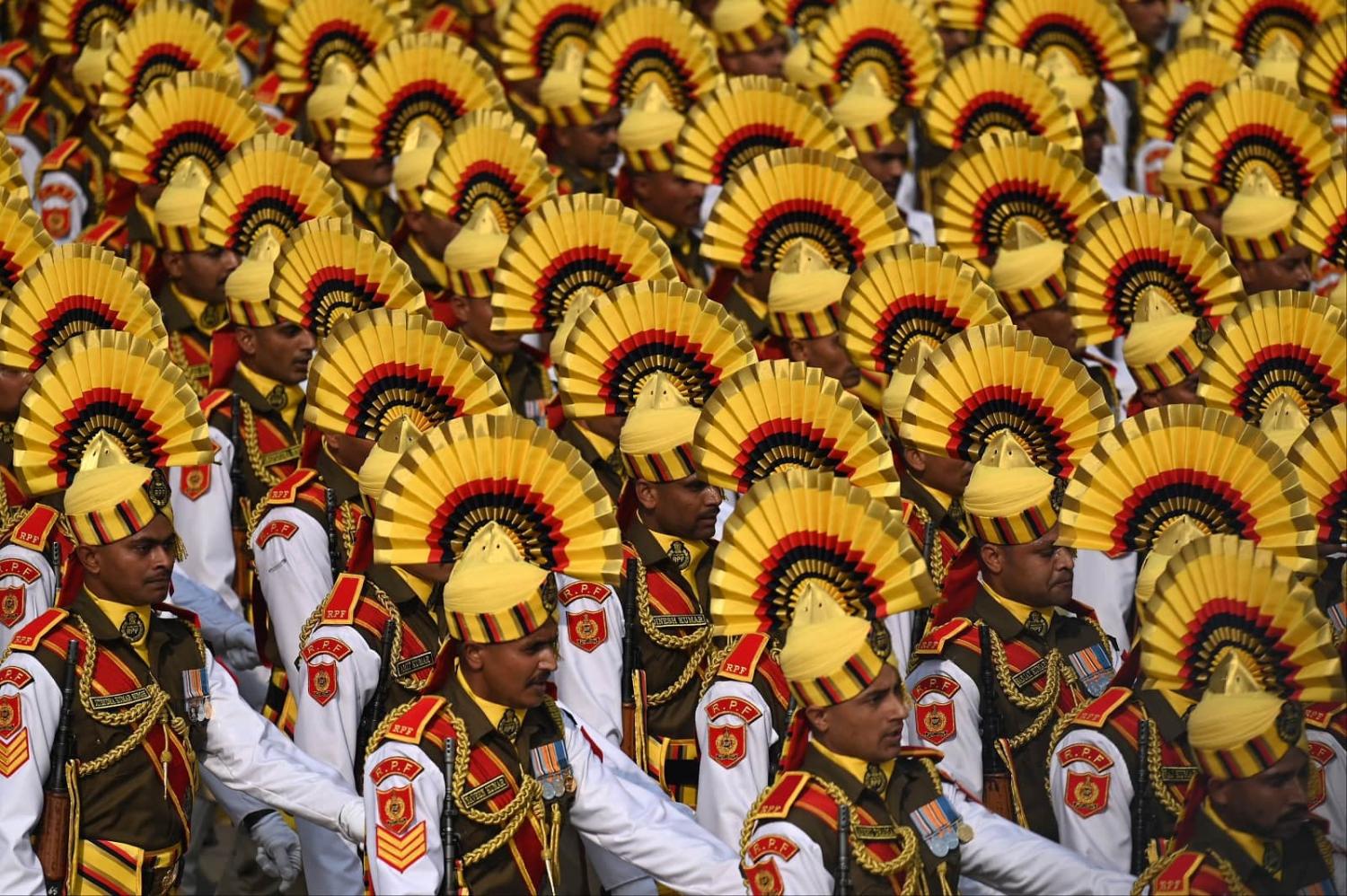 Indian soldiers during dress rehearsal for the Republic Day parade in New Delhi, 23 January 2023 (Money Sharma/AFP via Getty Images)