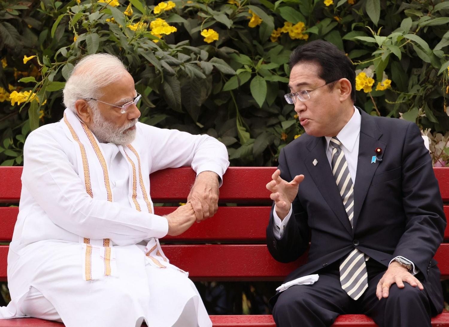 Indian Prime Minister Narendra Modi and Japanese Prime Minister Fumio Kishida meet last week in New Delhi (@kishida230/Twitter)