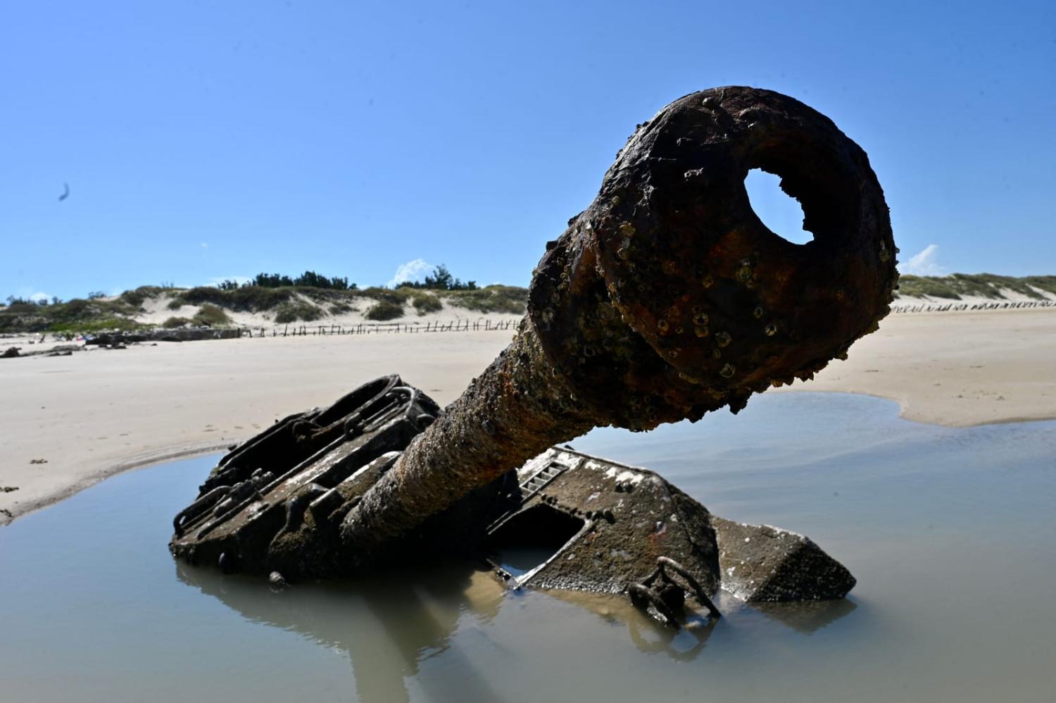 Wreckage of an old tank at Ou Cuo Sandy Beach on Taiwan's Kinmen islands, which lie just 3.2 kilometres from the mainland China coast (Sam Yeh/AFP via Getty Images)