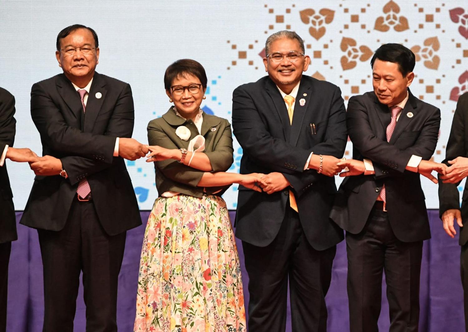 Indonesia’s Foreign Minister Retno Marsudi, second left, is one of region’s most intensive diplomatic players (Tang Chhin Sothy/AFP via Getty Images)
