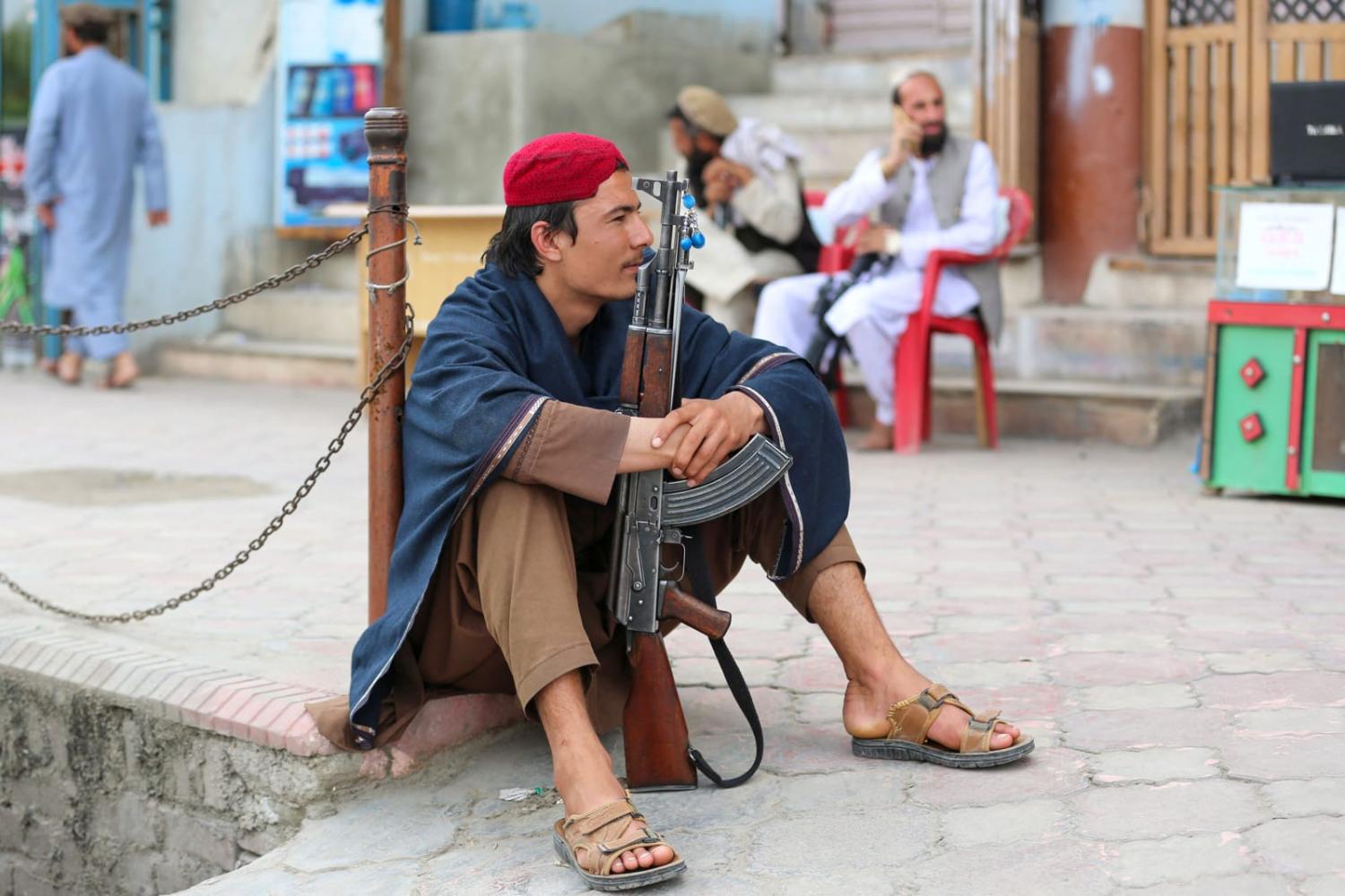 A Taliban guard last month at a market in Jalalabad (Shafiullah Kakar/AFP via Getty Images)