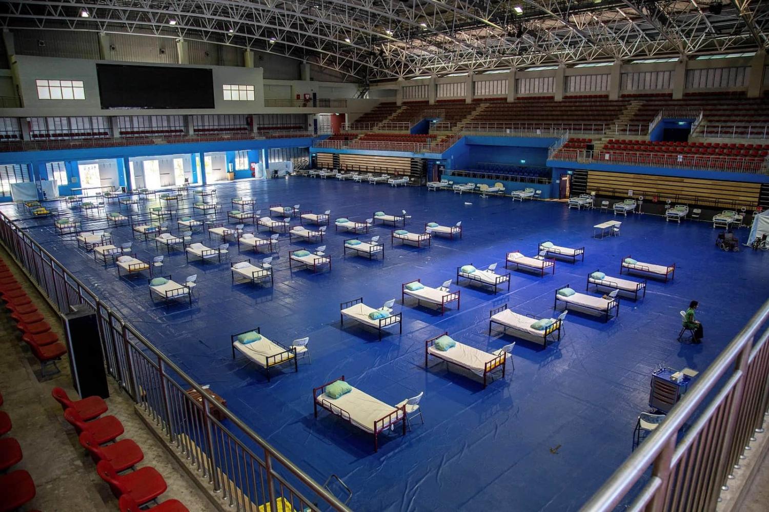A makeshift Covid-19 hospital in Suva, Fiji, on 31 July 2021 (Leon Lord/AFP via Getty Images)