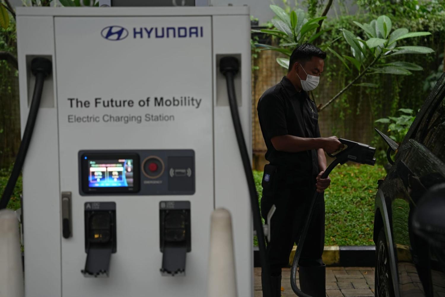 An EV charging station in Jakarta: Indonesia has big hopes for battery production (Dimas Ardian/Bloomberg via Getty Images)
