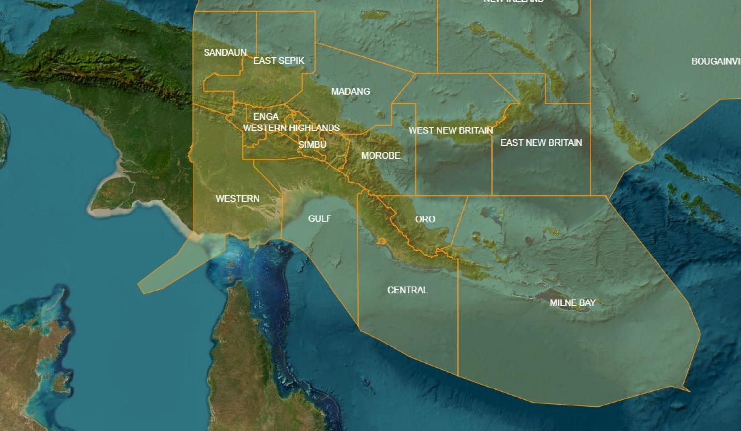 Screen shot of the PNG provincial boundaries developed by ANU’s CartoGIS department