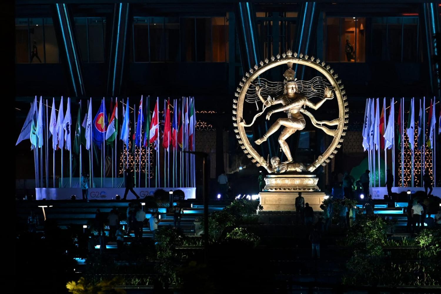 An eight-metre bronze statue "Nataraja" features outside the G20 Summit venue in New Delhi ahead of its commencement (Arun Sankar/AFP via Getty Images)