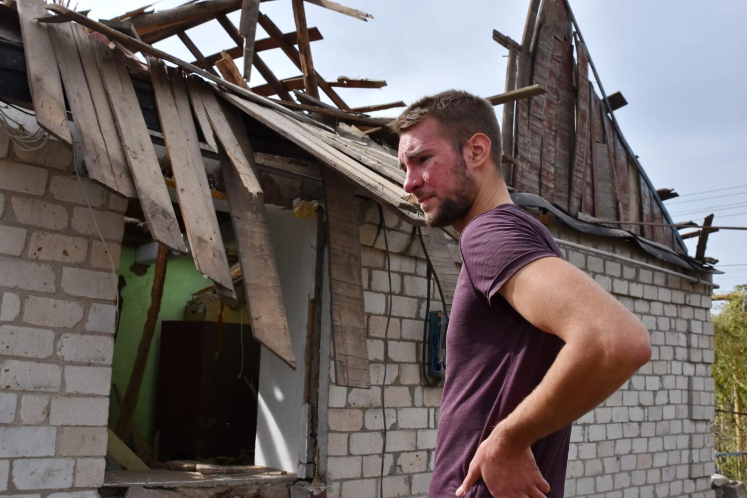 A man looks at the damage to his house in the village of Bilenke, Ukraine, following Russian shelling in Zaporizhzhia region this month (Andriy Andriyenko via Getty Images)