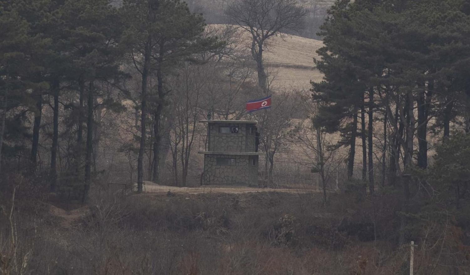 A North Korean guard post seen from the South Korean side of the demilitarised zone (Jeon Heon-kyun/AFP via Getty Images)