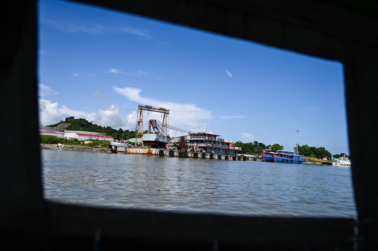 Vessels dock at the port of a Chinese-owned oil refinery plant on Made Island off Kyaukphyu, Rakhine State, 2 October 2019 (Ye Aung Thu/AFP via Getty Images)