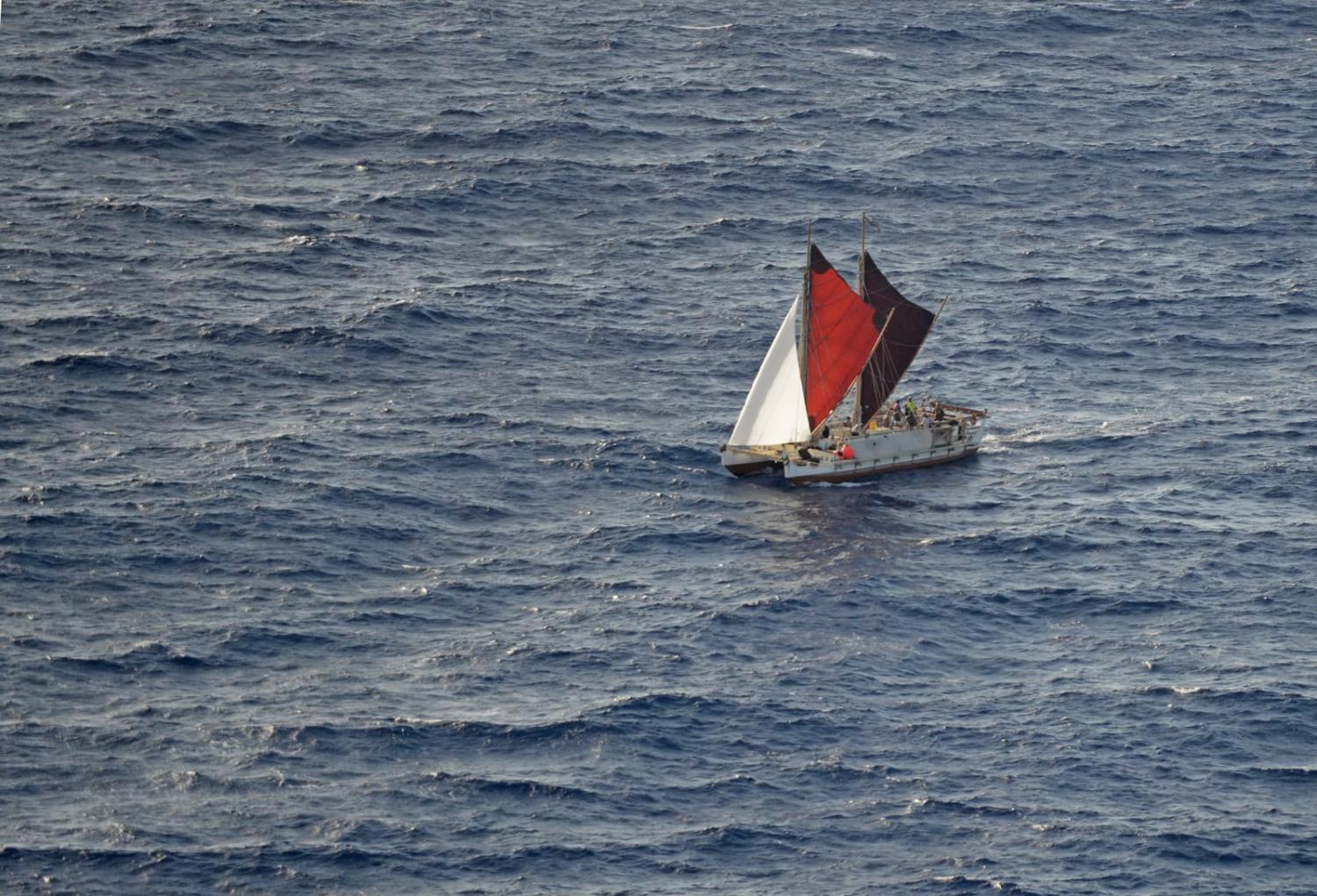 Hōkūleʻa, a Polynesian double-hulled voyaging canoe (Tara Molle/US Coast Guard)