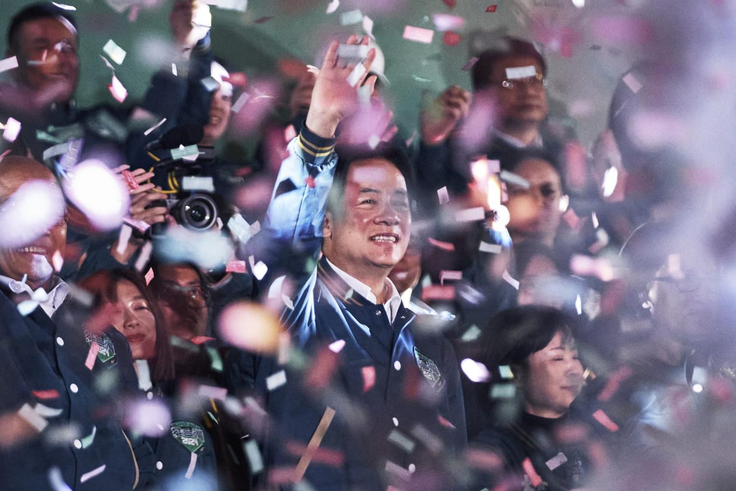 Lai Ching-te, Taiwan's president-elect, at an election night rally outside the Democratic Progressive Party headquarters in Taipei, Taiwan on 13 January (An Rong Xu/Bloomberg via Getty Images)