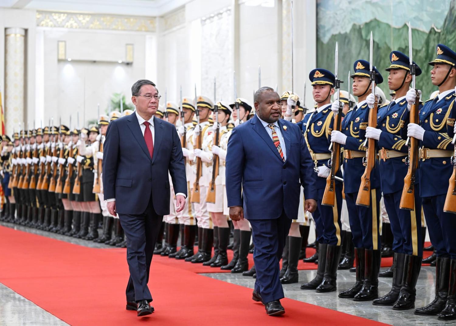 Chinese Premier Li Qiang holds a welcoming ceremony in October last year for PNG Prime Minister James Marape in the Great Hall of the People, Beijing (Zhang Ling/Xinhua via Getty Images)
