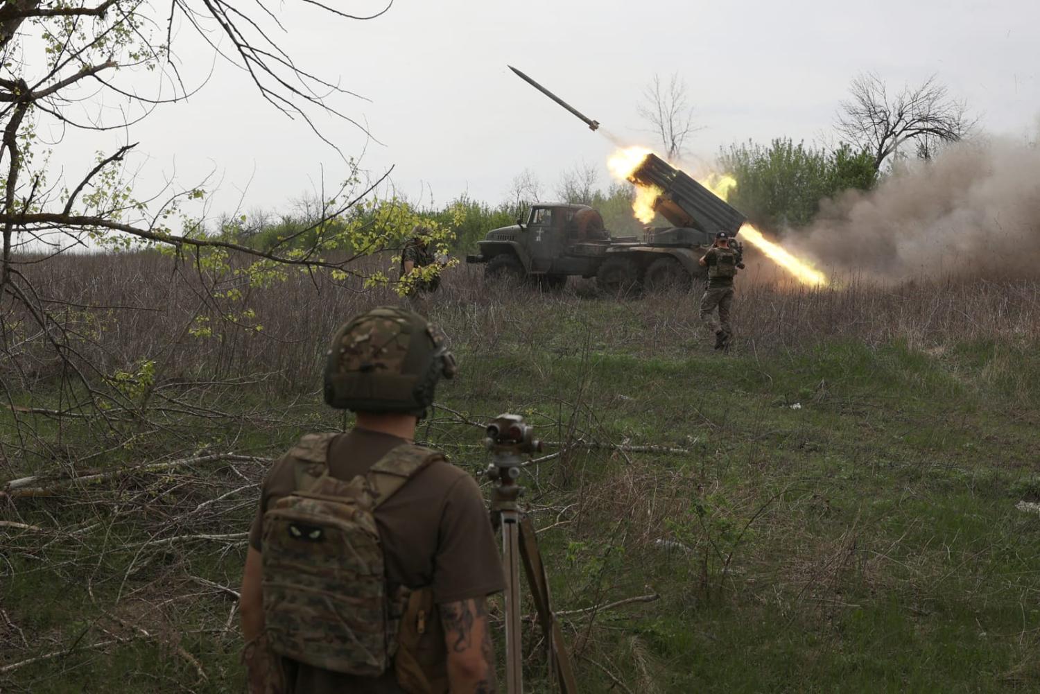 Upgrades coming: Ukrainian gunners last month firing the Soviet-designed BM 21 "Grad" multiple rocket launcher near the town of Kupyansk, Kharkiv Region (Anatolii Stephanov/ AFP via Getty Images)