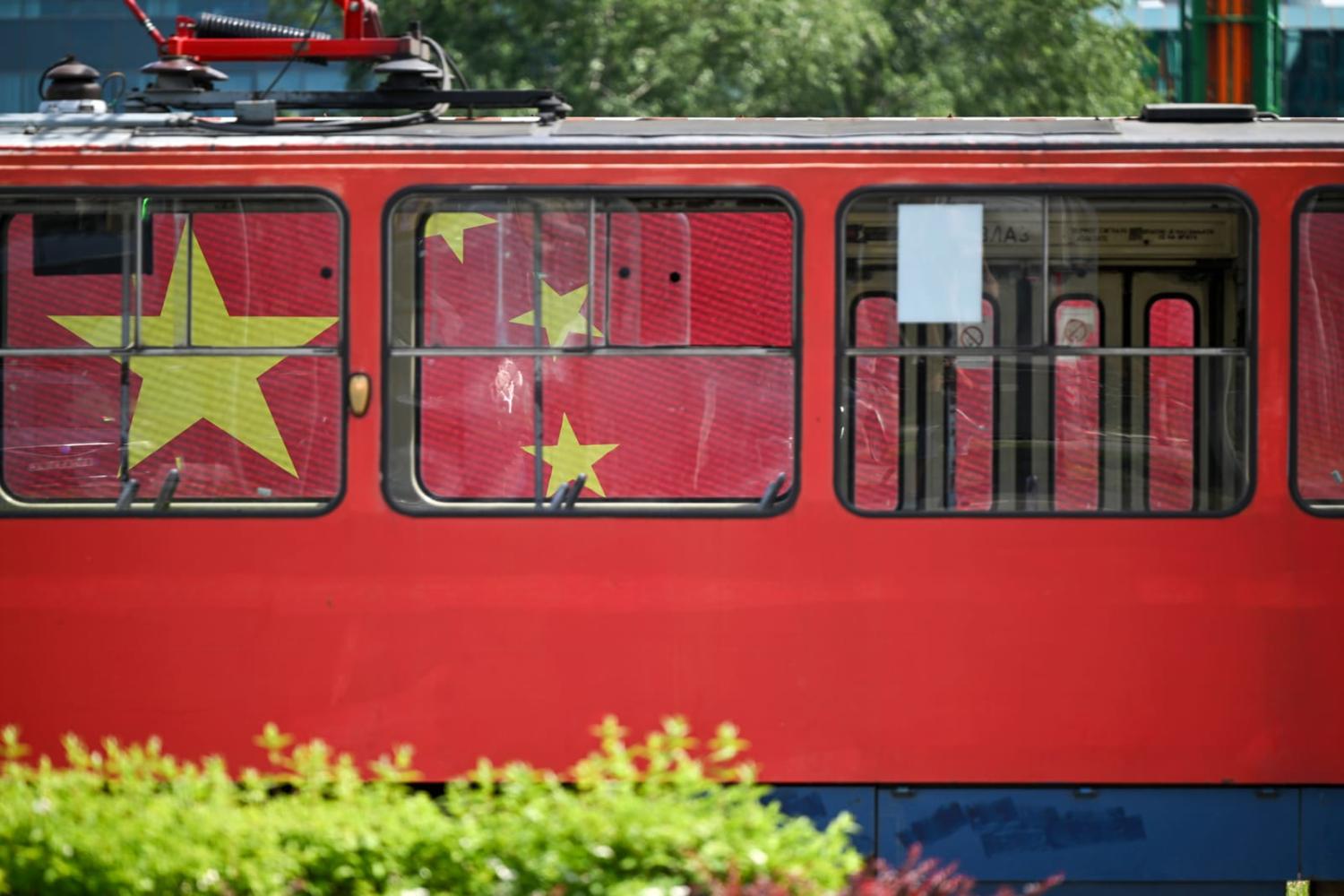The national flag of China on a billboard ahead of the state visit of China's President Xi Jinping, in Belgrade, Serbia (Oliver Bunic/Bloomberg via Getty Images)