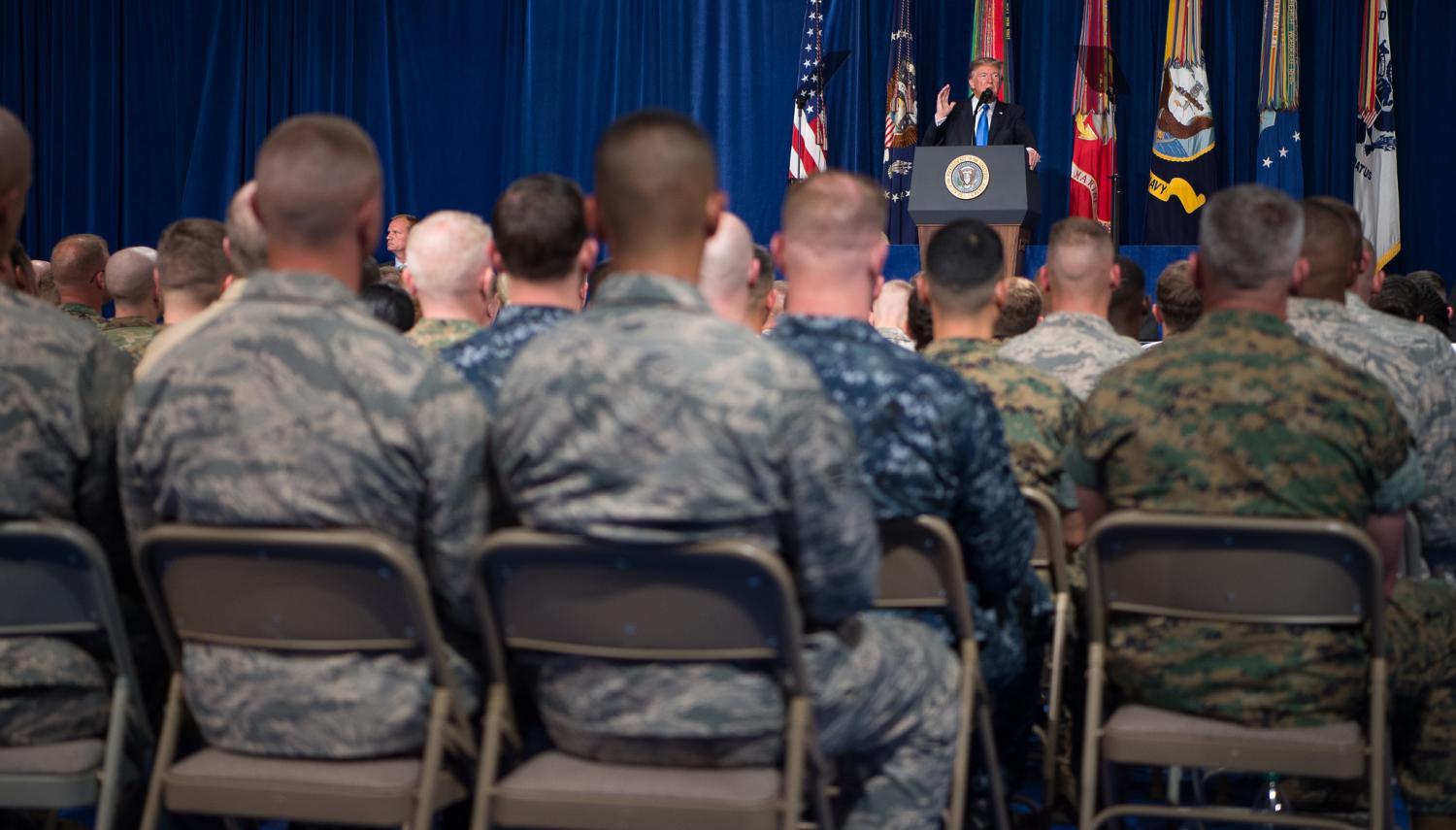 US President Donald Trump delivers his address on South Asia strategy at Fort Myer, Virginia, August 2017 (Photo: Flickr/Jim Mattis)