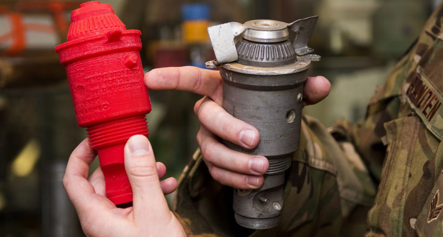 Comparing a M904 bomb nose fuse to its 3-D printed counterpart (Photo: US Air Force/Flickr)
