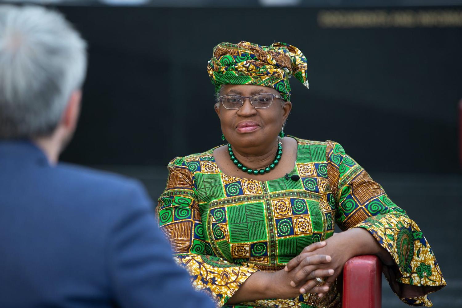 Ngozi Okonjo-Iweala during a media interview after taking over as Director General of the World Trade Organisation (Bryan Lehmann/WTO/Flickr)