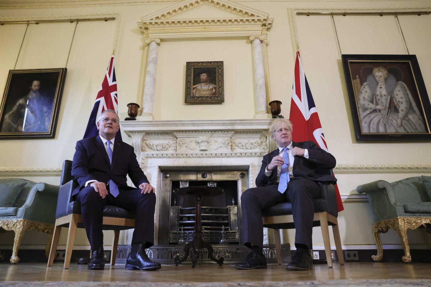 Australia’s Prime Minister Scott Morrison meeting with British counterpart Boris Johnson in London this month (Andrew Parsons/No 10 Downing Street/Flickr)