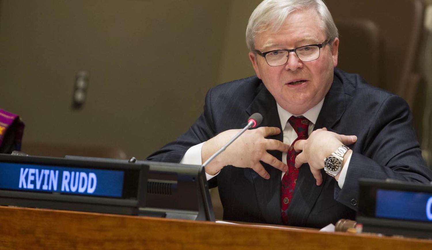 Kevin Rudd argues Australia’s national security is served by the international legal framework against wars of aggression (Photo: Loey Felipe/United Nations)