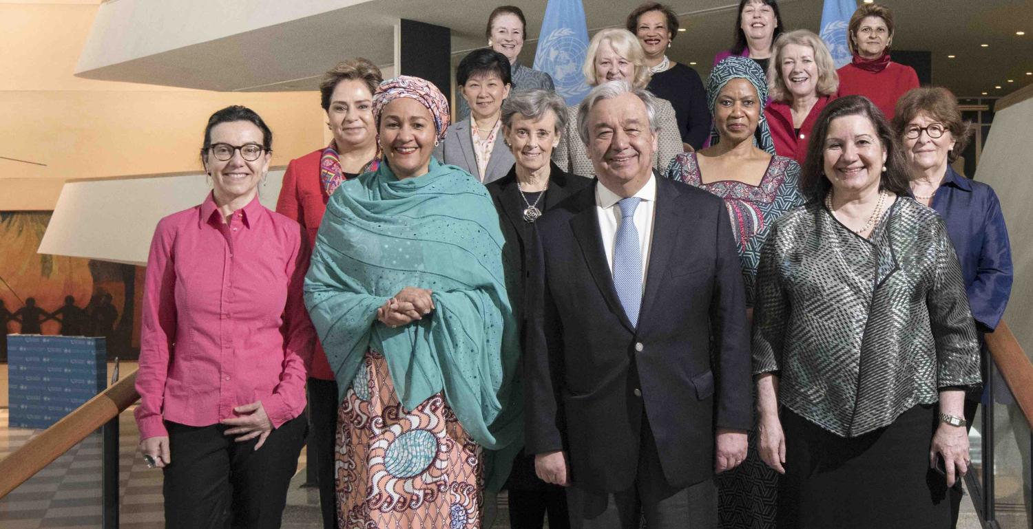 Women from the UN Secretariat leadership team with Secretary-General Antonio Guterres last month (Photo: UN Photo)