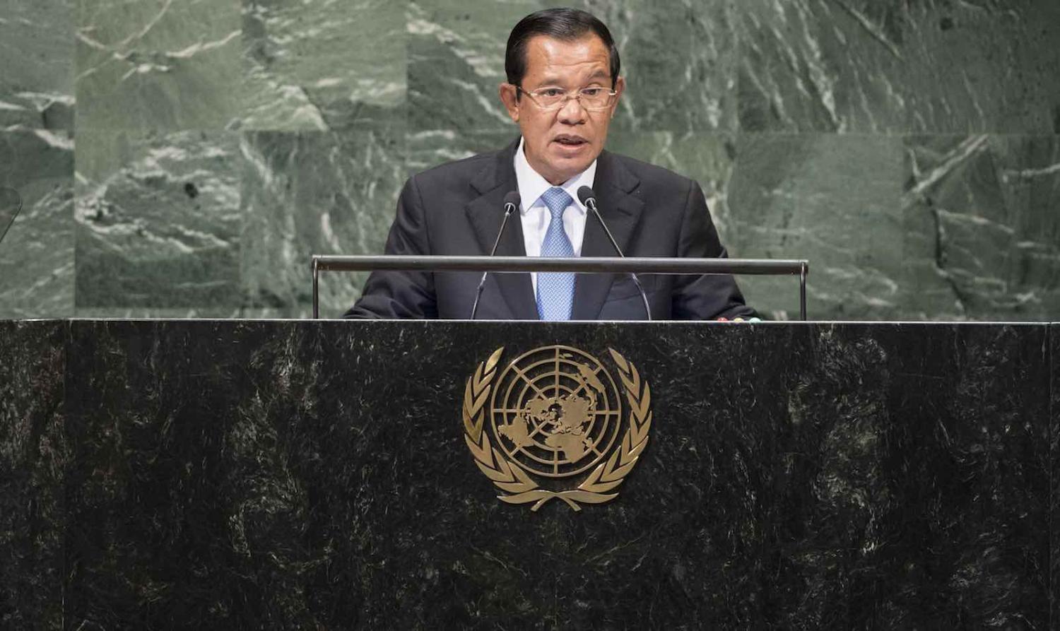 Cambodian Prime Minister Hun Sen at the UN General Assembly on 28 September, 2018 (Photo: Kim Haughton/UN Photo)