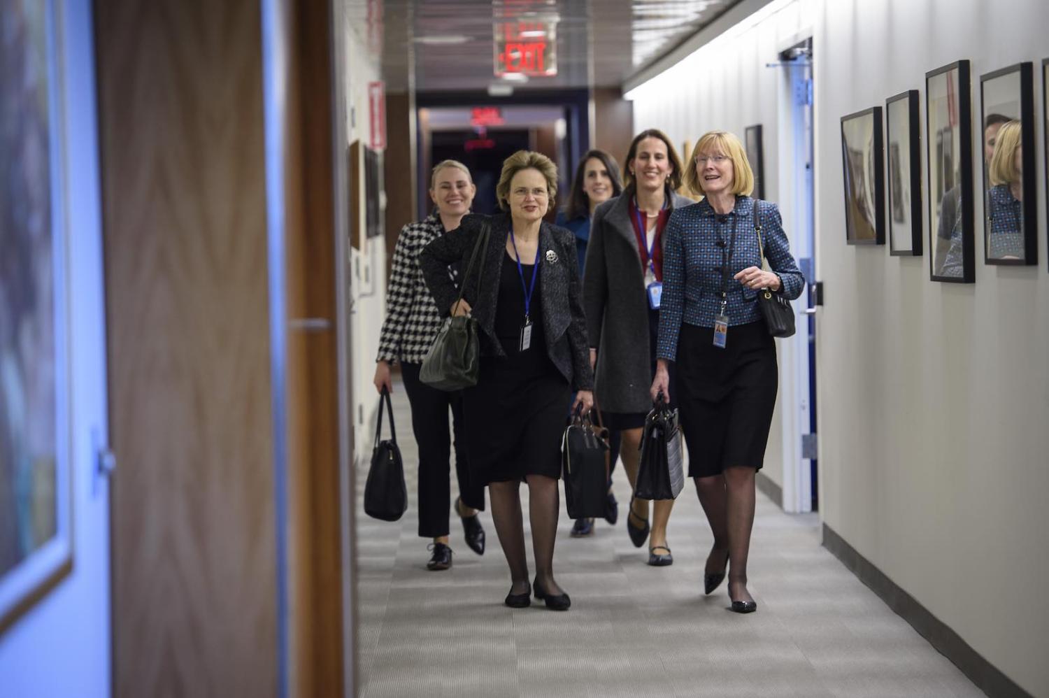 Frances Adamson (front left), Secretary of Australia's Department of Foreign Affairs and Trade, alongside Australia’s permanent representative to the UN Gillian Bird, at UN headquarters in March (Photo: Loey Felipe/United Nations)