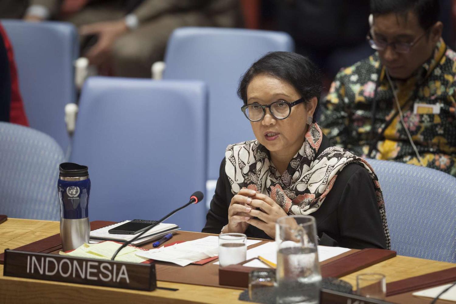 Indonesia’s Foreign Minister Retno Marsudi addresses the Security Council last year (Ariana Lindquist/UN Photo)