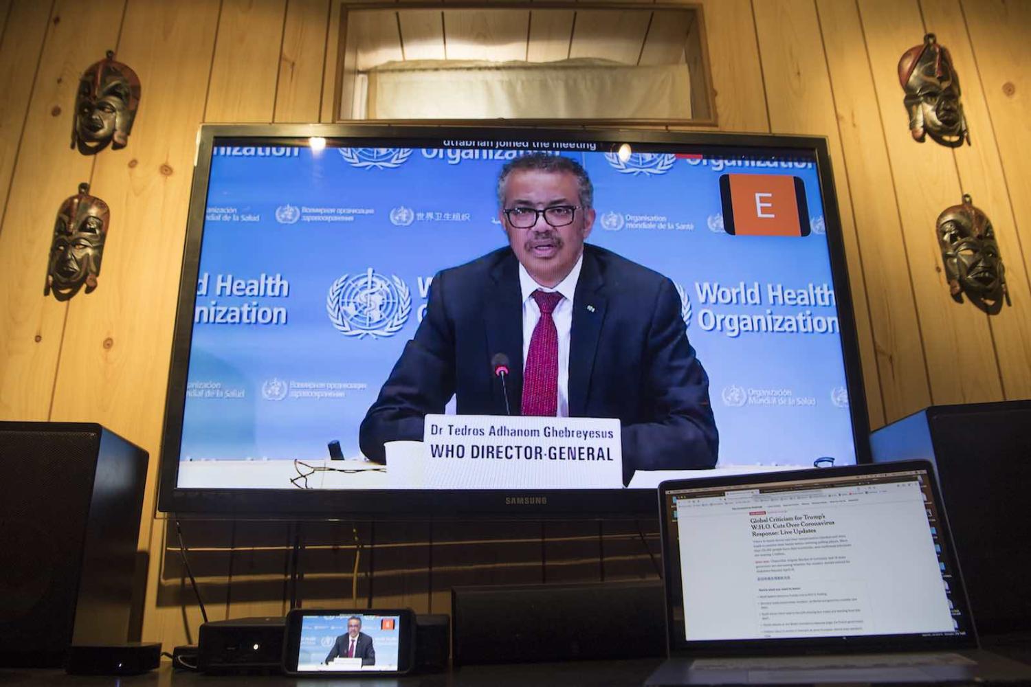 Tedros Adhanom Ghebreyesus, Director-General of the World Health Organisation, holds a virtual briefing on the Covid-19 pandemic in Geneva (Eskinder Debebe/UN Photo)