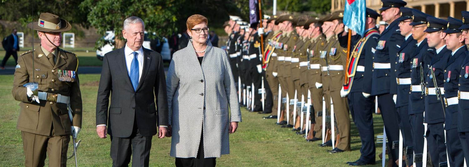 The American and Australian Defence Minsters review the troops at Victoria Barracks in Sydney on Monday (Photo: US DoD)