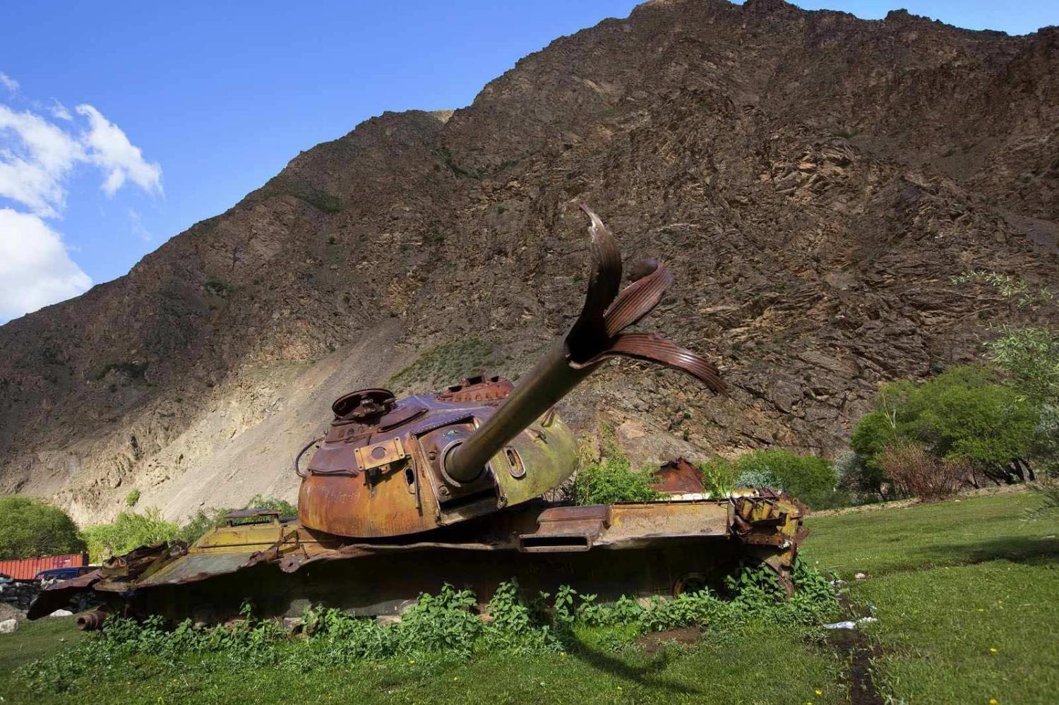 The remnants of a Russian tank in the Panjshir Valley after the area was seized by mujahideen during the Afghan war of 1979-1989, are a reminder of a futile decade-long conflict (Reza/Getty Images)