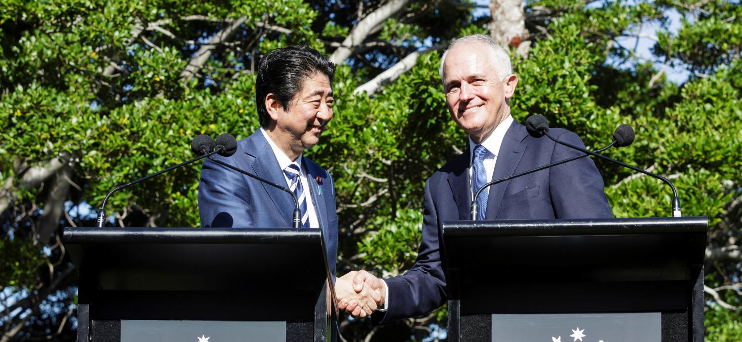 Japanese Prime Minister Shinzo Abe and Australian PM Malcom Turnbull in Sydney in January. (Photo: Brook Mitchell/Getty Images)