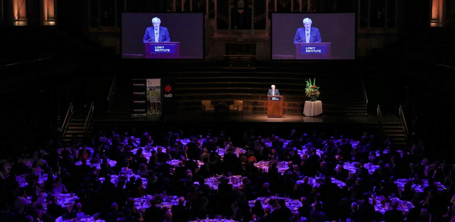 UK Foreign Secretary Boris Johnson delivers the 2017 Lowy Lecture (Photo:Brendon Thorne/Getty Images)