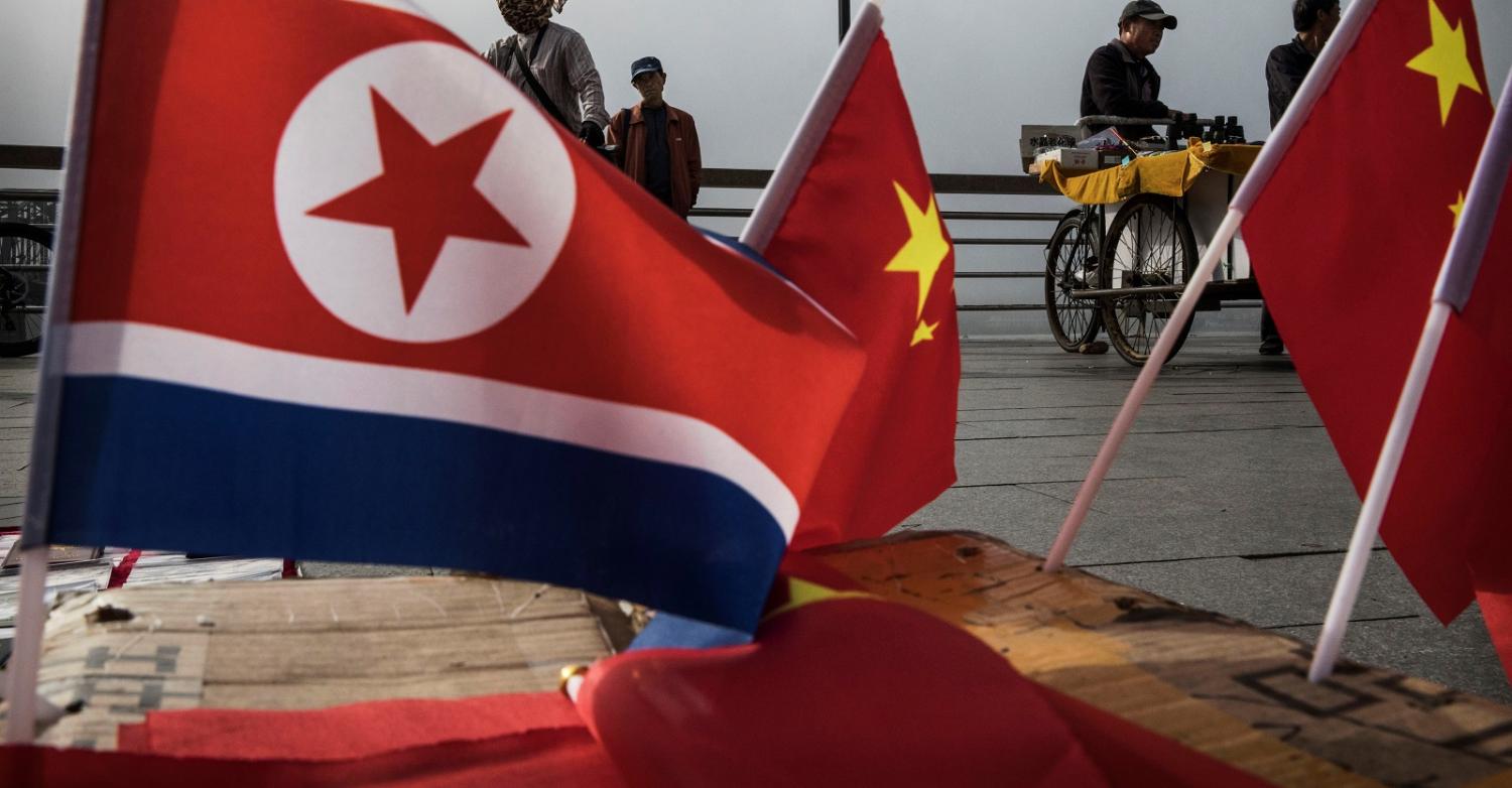 North Korea and China flags for sale in the border city of Dandong in northern China (Photo: Kevin Frayer/Getty Images)