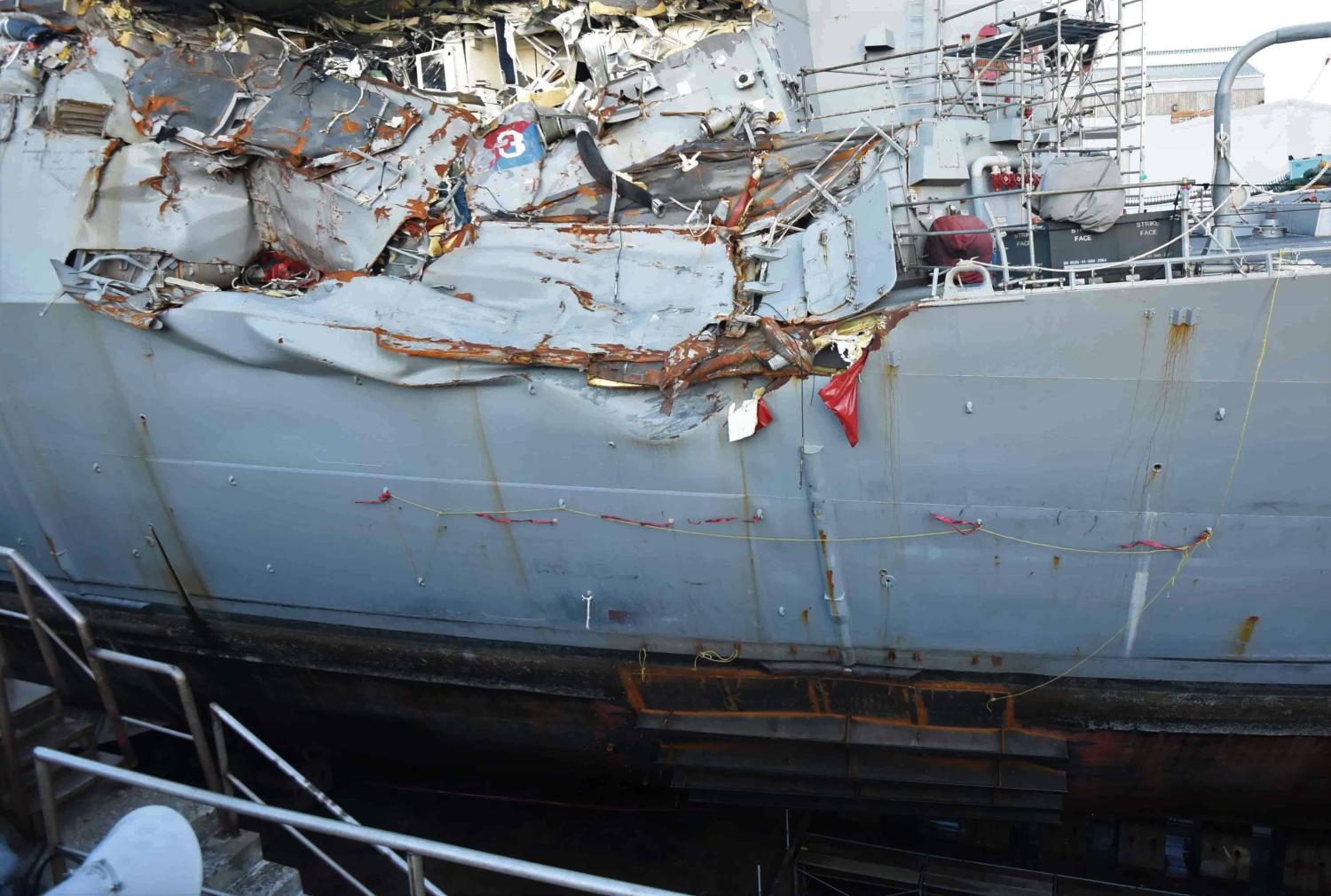USS Fitzgerald awaits repair in Yokosuka, Japan (Photo: US Pacific Fleet/Flickr) 