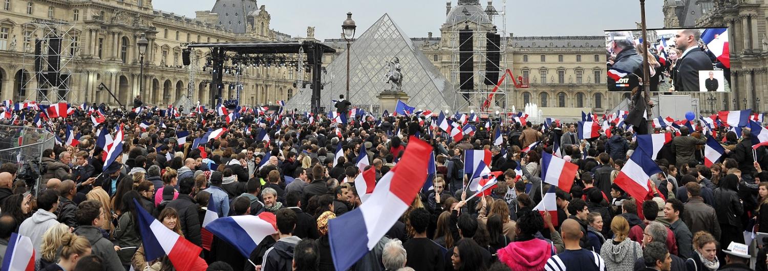 Emmanuel Macron supporters outside the Louvre, Paris on Sunday evening (Photo: Aurelien Meunier/Getty)