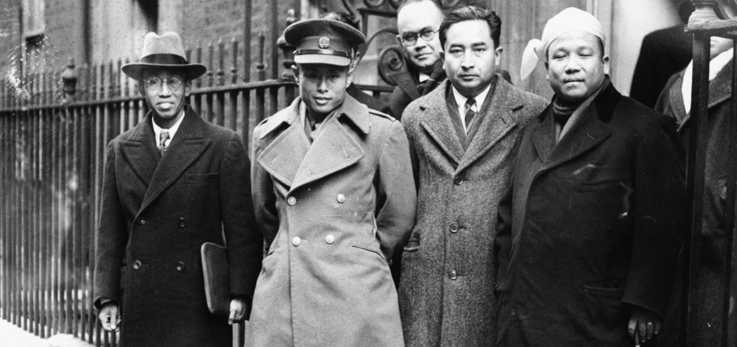 Burmese Vice President Aung San (second from left) with his delegation at 10 Downing Street on 13 January 1947 (Photo: Keystone/Hulton Archive/Getty Images)