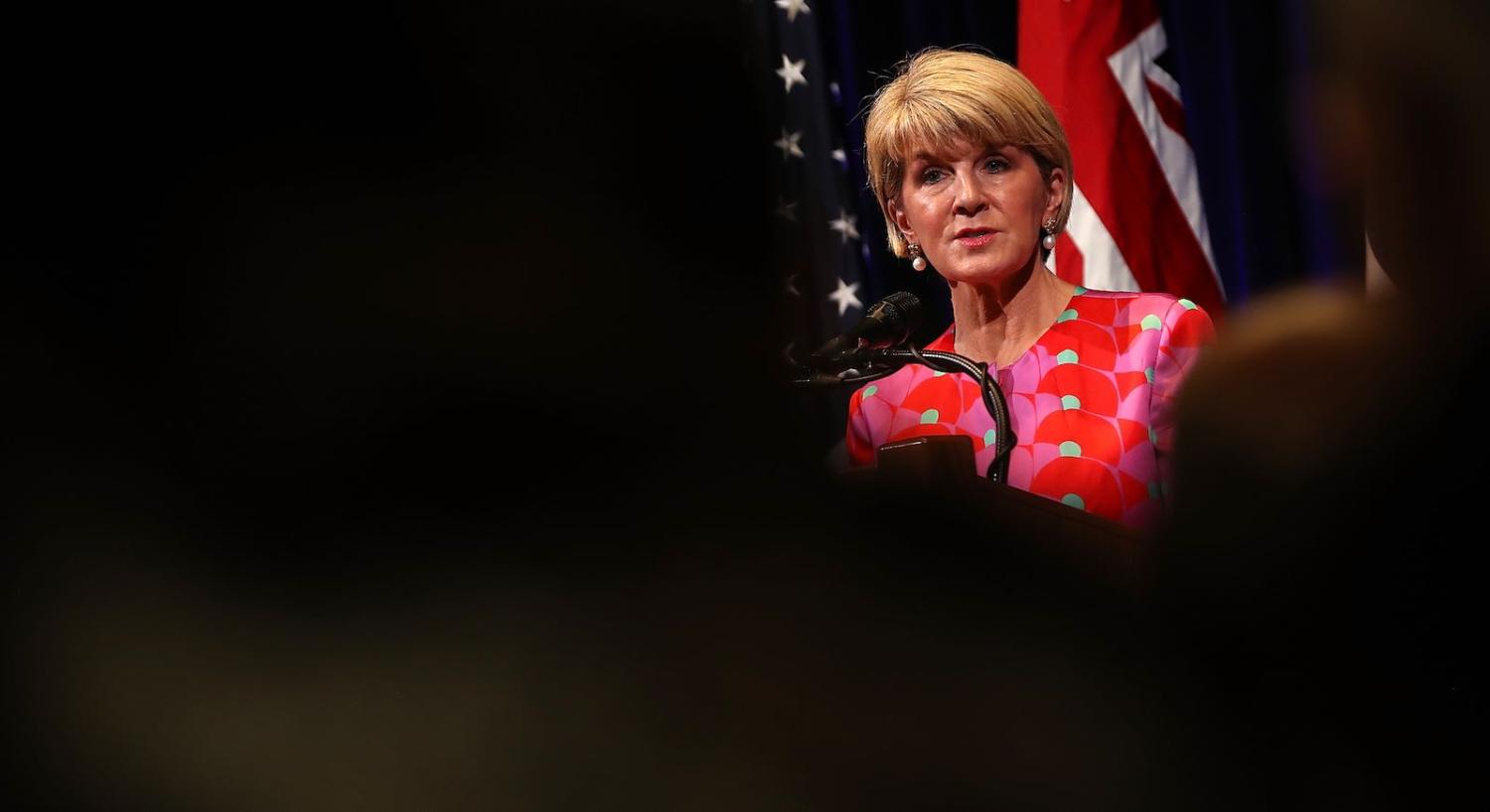 Julie Bishop at Stanford University, California, for the Australia-US Ministerial meeting in July (Photo: Justin Sullivan/Getty)