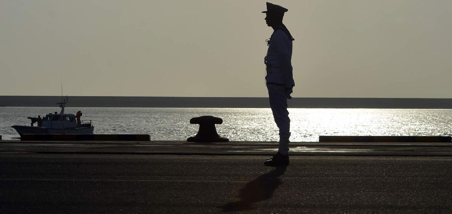 A Sri Lankan sailor stands guard during a ceremony last month commissioning two naval patrol boats Japan  (Photo: Lakruwan Wanniarachchi via Getty)