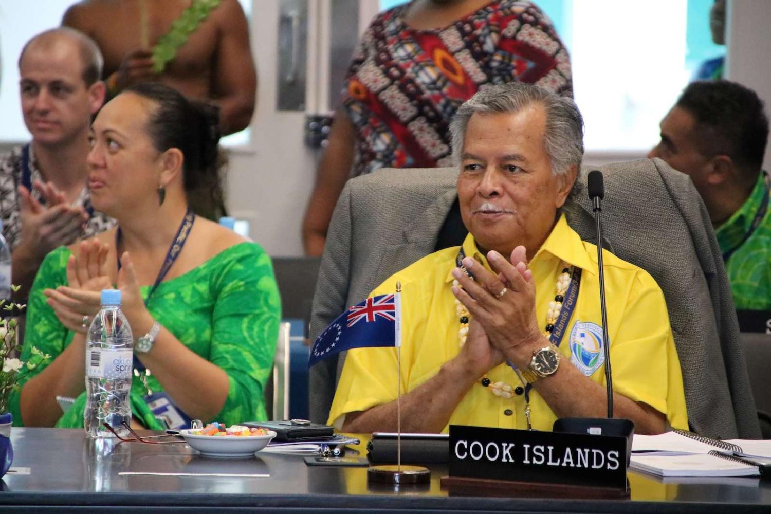 Cook Islands’ then–Prime Minister Henry Puna (right) at the “Small Island States” meeting, Nauru, September 2018 (Mike Leyral/AFP via Getty Images)