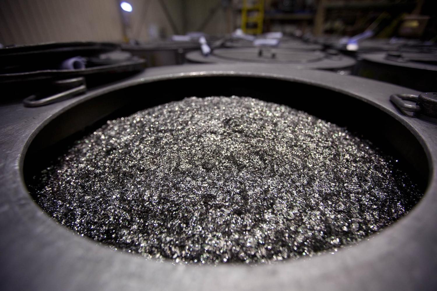 Neodymium magnets about to be crushed into powder at a factory in Tianjin, China (Photo: Doug Kanter via Getty)