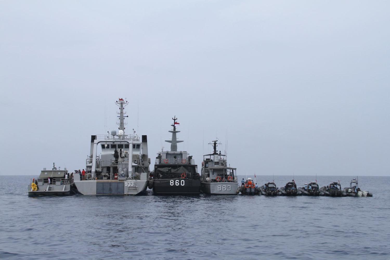 Indonesian navy vessels preparing for a search and rescue operation in 2018 (Azwar Ipank/AFP via Getty Images)