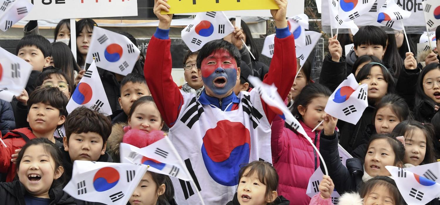 Demonstrations outside the Japanese embassy, Seoul, in February (Photo: Kyodo News via Getty)