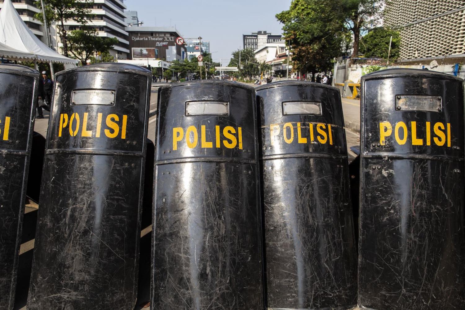 Police preparation in Jakarta in case of continued violence following the poll announcement (Photo: Donal Husni via Getty)